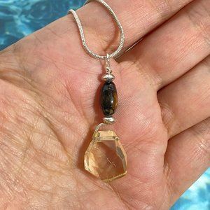 Florida Black Coral & Citrine Pendant Necklace Silver Tone Snake Chain 18"-20"